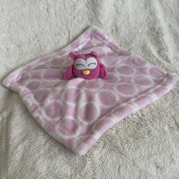 Hudson Baby HB Pink Owl Plush Security Blanket Lovey White Circles Soft FLAW - Picture 1 of 4